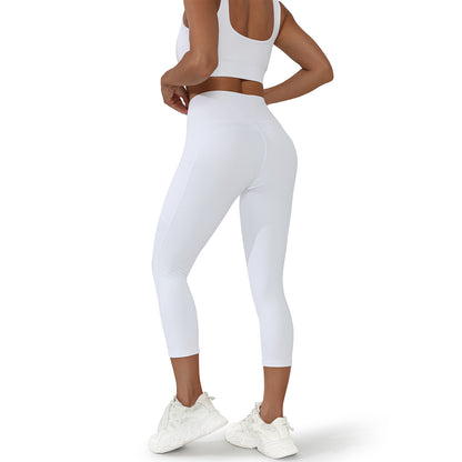 RONLIMO Capris Leggings with Pockets High Waisted Women Yoga Workout Leggings Yoga Pants Capri Pants-White