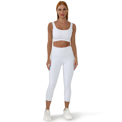 RONLIMO Capris Leggings with Pockets High Waisted Women Yoga Workout Leggings Yoga Pants Capri Pants-White