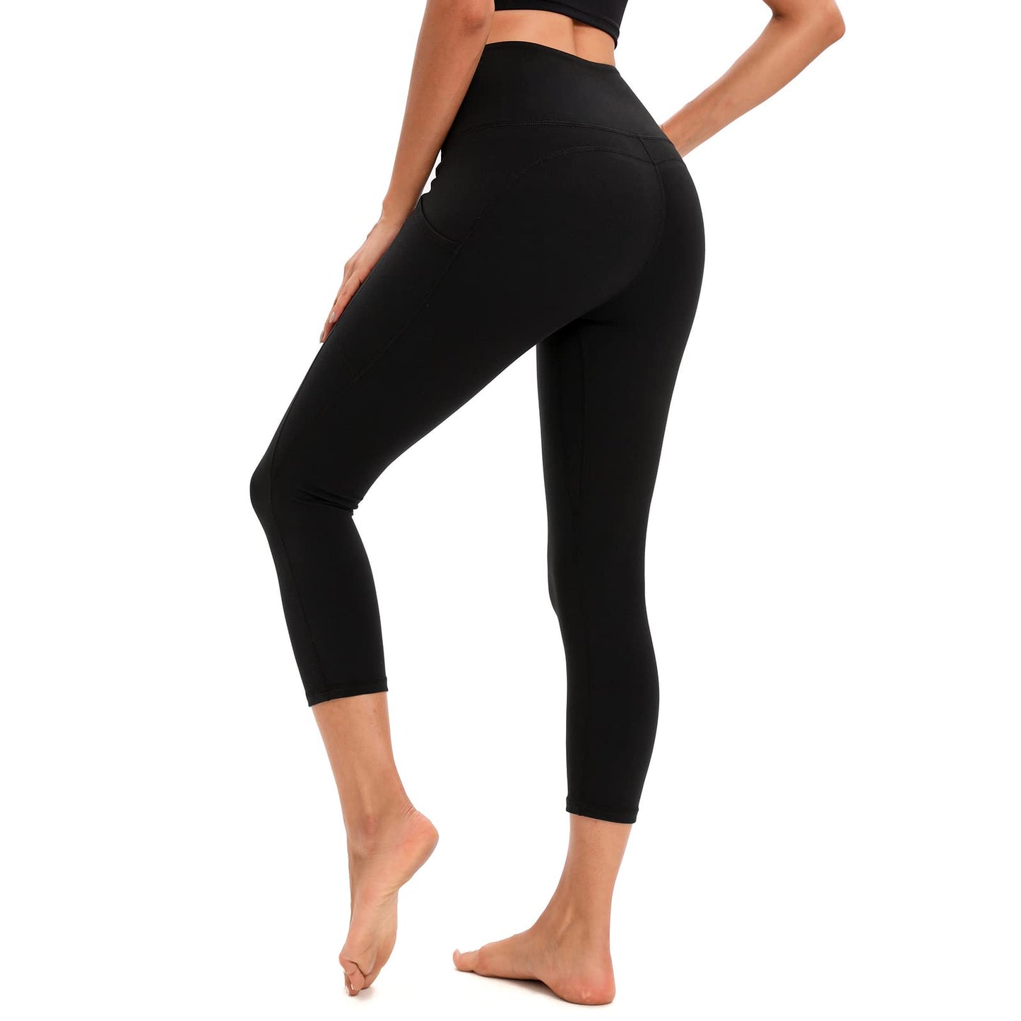 RONLIMO Capris Leggings with Pockets High Waisted Women Yoga Workout Leggings Yoga Pants Capri Pants -Black