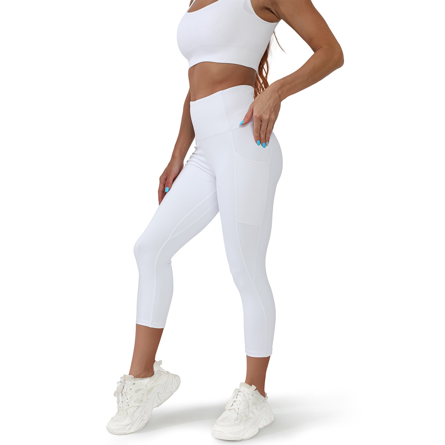 RONLIMO Capris Leggings with Pockets High Waisted Women Yoga Workout Leggings Yoga Pants Capri Pants-White