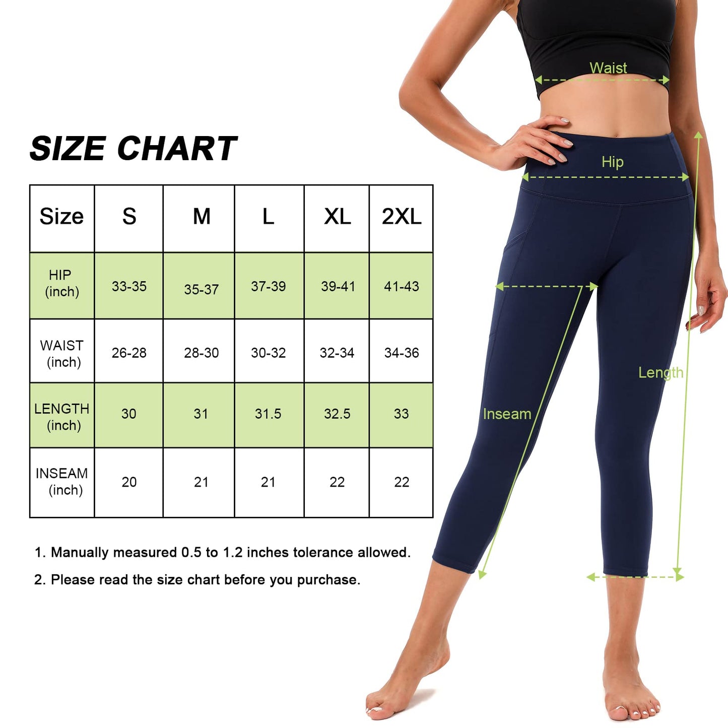 RONLIMO Capris Leggings with Pockets High Waisted Women Yoga Workout Leggings Yoga Pants Capri Pants-Navy Blue