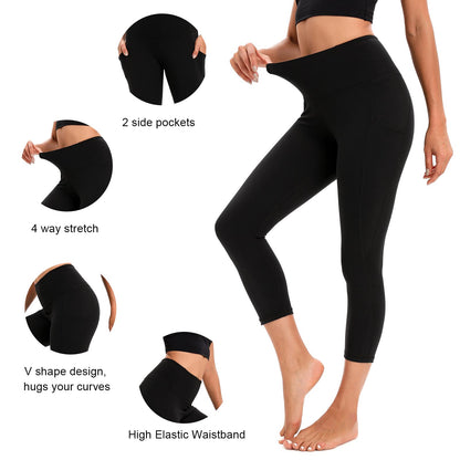 RONLIMO Capris Leggings with Pockets High Waisted Women Yoga Workout Leggings Yoga Pants Capri Pants -Black