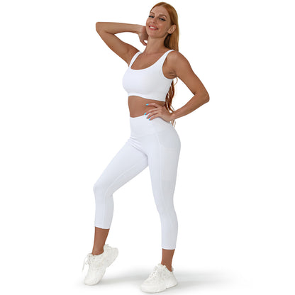 RONLIMO Capris Leggings with Pockets High Waisted Women Yoga Workout Leggings Yoga Pants Capri Pants-White