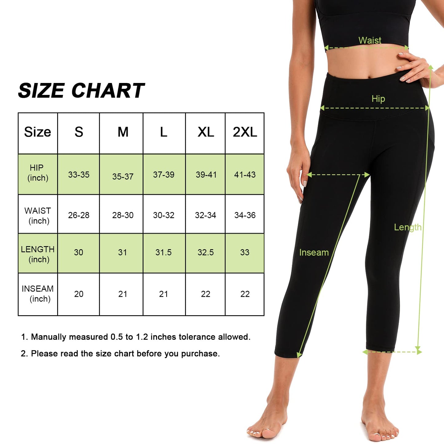 RONLIMO Capris Leggings with Pockets High Waisted Women Yoga Workout Leggings Yoga Pants Capri Pants -Black