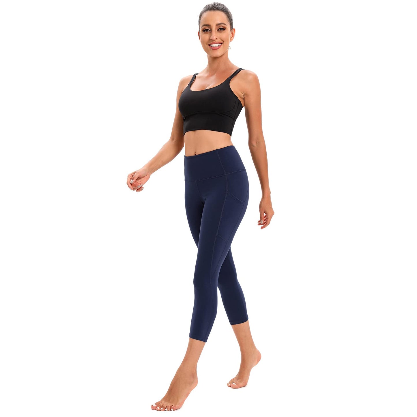 RONLIMO Capris Leggings with Pockets High Waisted Women Yoga Workout Leggings Yoga Pants Capri Pants-Navy Blue