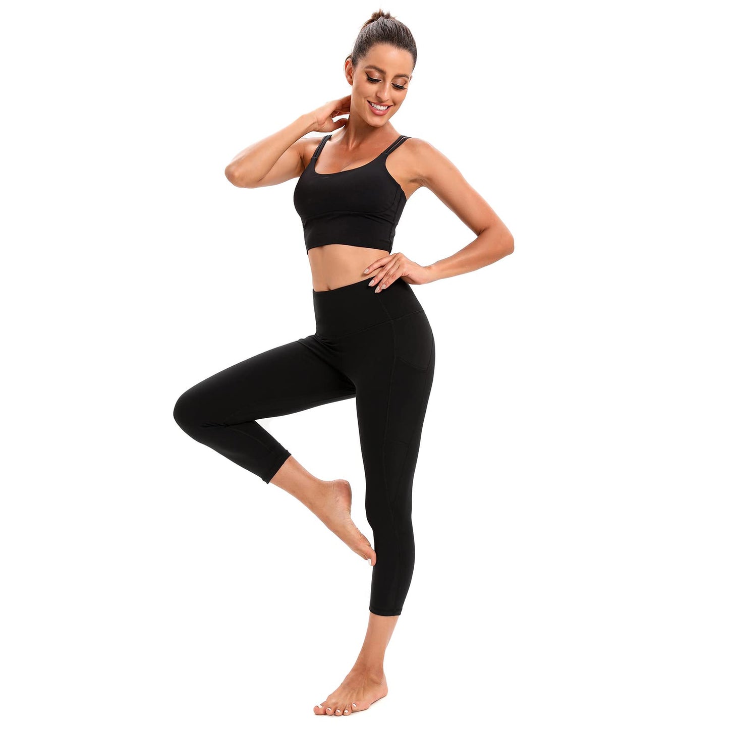 RONLIMO Capris Leggings with Pockets High Waisted Women Yoga Workout Leggings Yoga Pants Capri Pants -Black