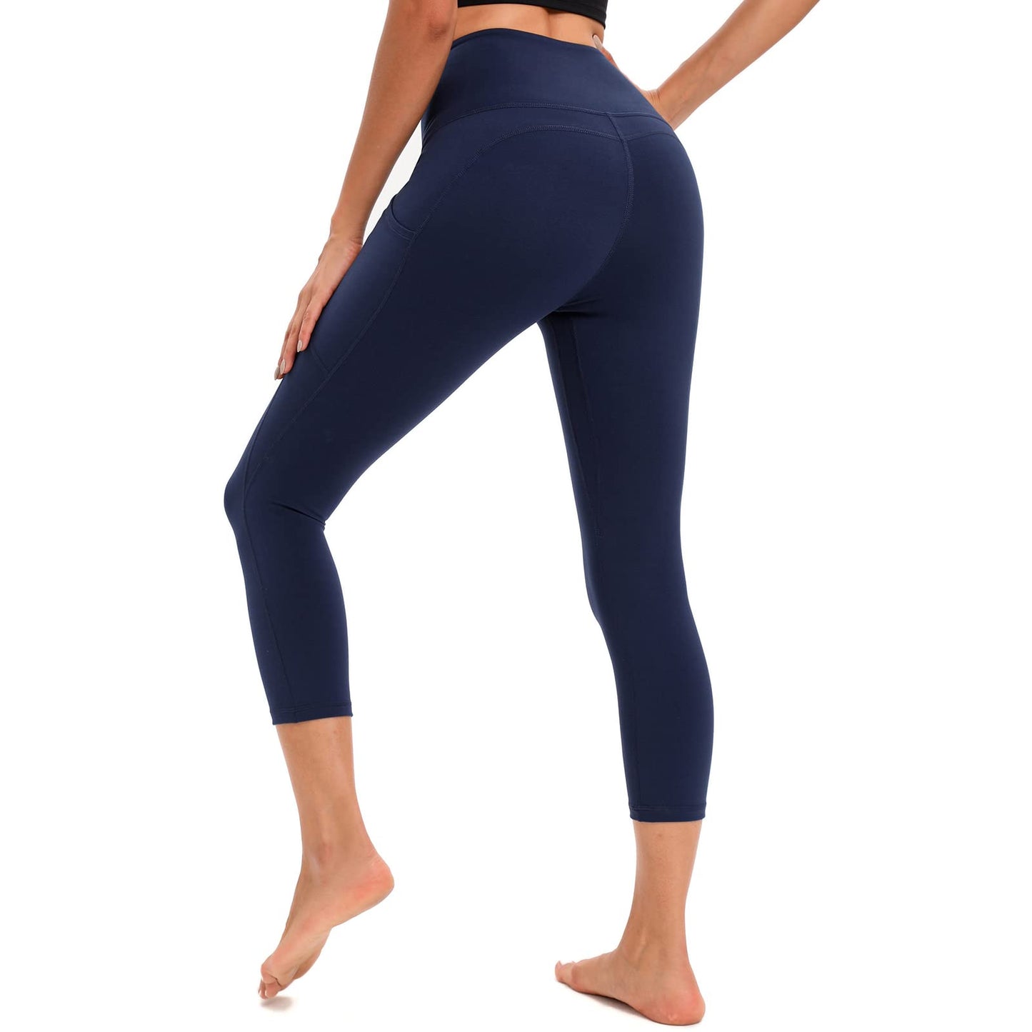 RONLIMO Capris Leggings with Pockets High Waisted Women Yoga Workout Leggings Yoga Pants Capri Pants-Navy Blue