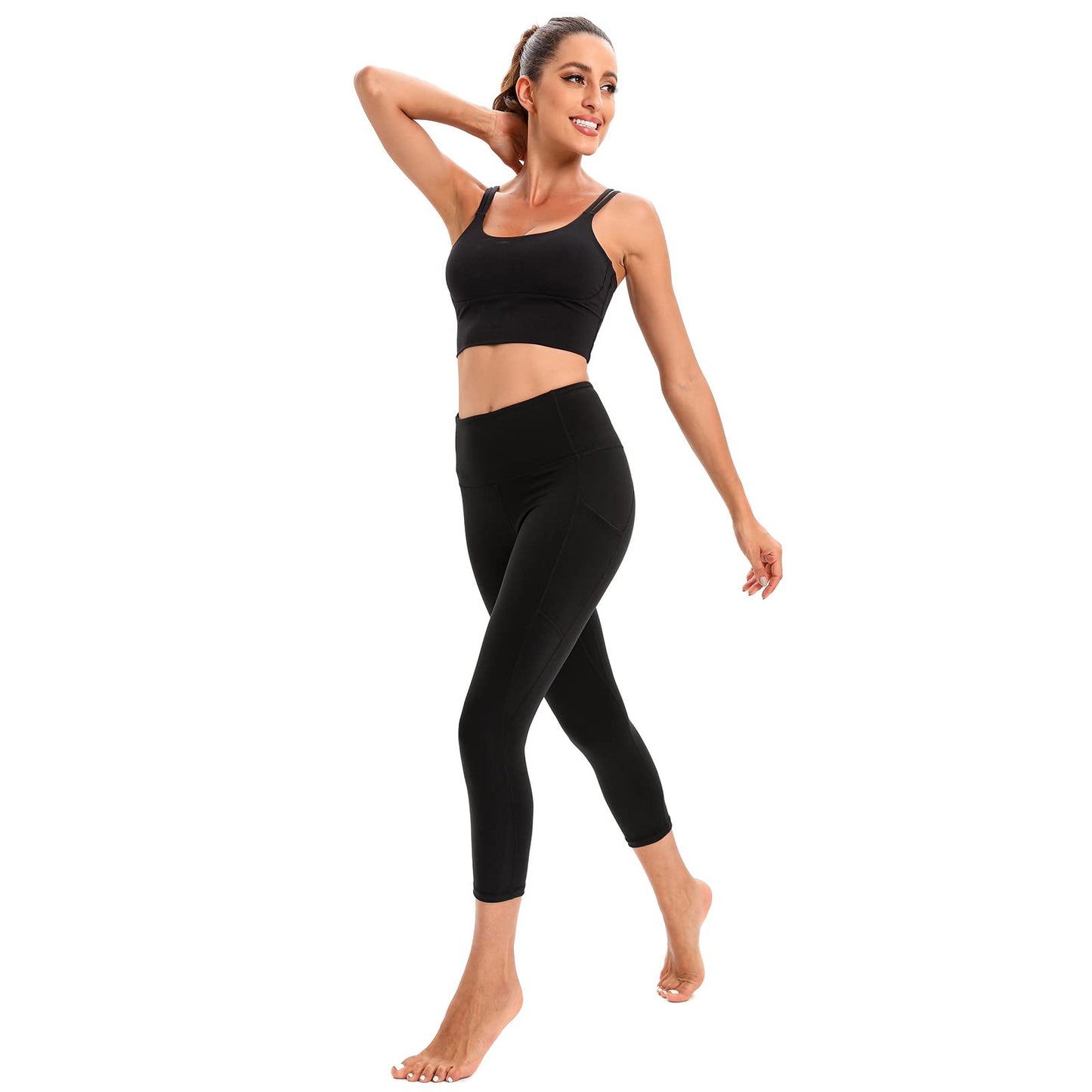 RONLIMO Capris Leggings with Pockets High Waisted Women Yoga Workout Leggings Yoga Pants Capri Pants -Black